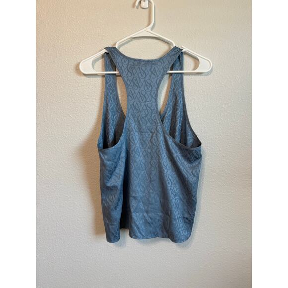 Victoria’s Secret Satin Racerback Tank Top Sleepwear w/‎ Logo Blue Size M NWT - Picture 4 of 4
